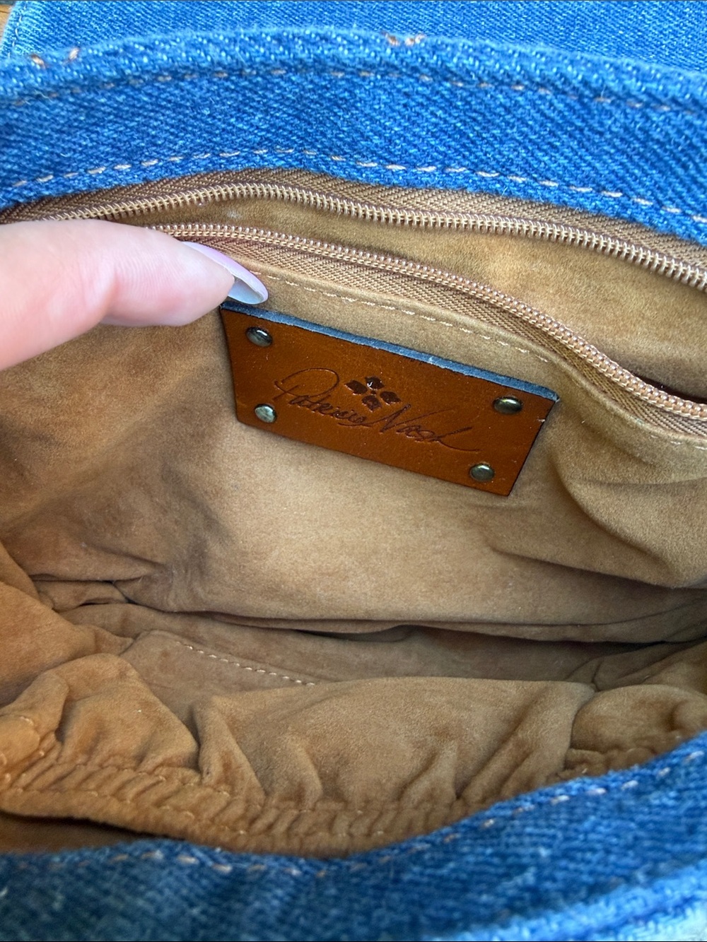 Patricia Nash Quilted Denim Crossbody Bag with Brown Leather Strap - Picture 7 of 9